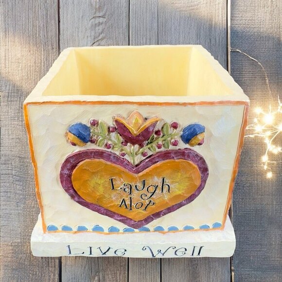 Lang Candles 1999 Square Votive Candle Holder Resin Live Well Cat Heart Raised - Picture 2 of 12